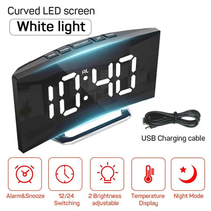 Silent LED Alarm Clock — Large Display Slim Mirror Design 3