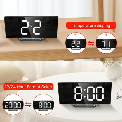 Silent LED Alarm Clock — Large Display Slim Mirror Design 4