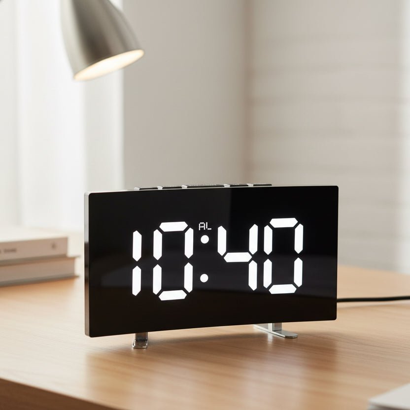 Silent LED Alarm Clock — Large Display Slim Mirror Design 5