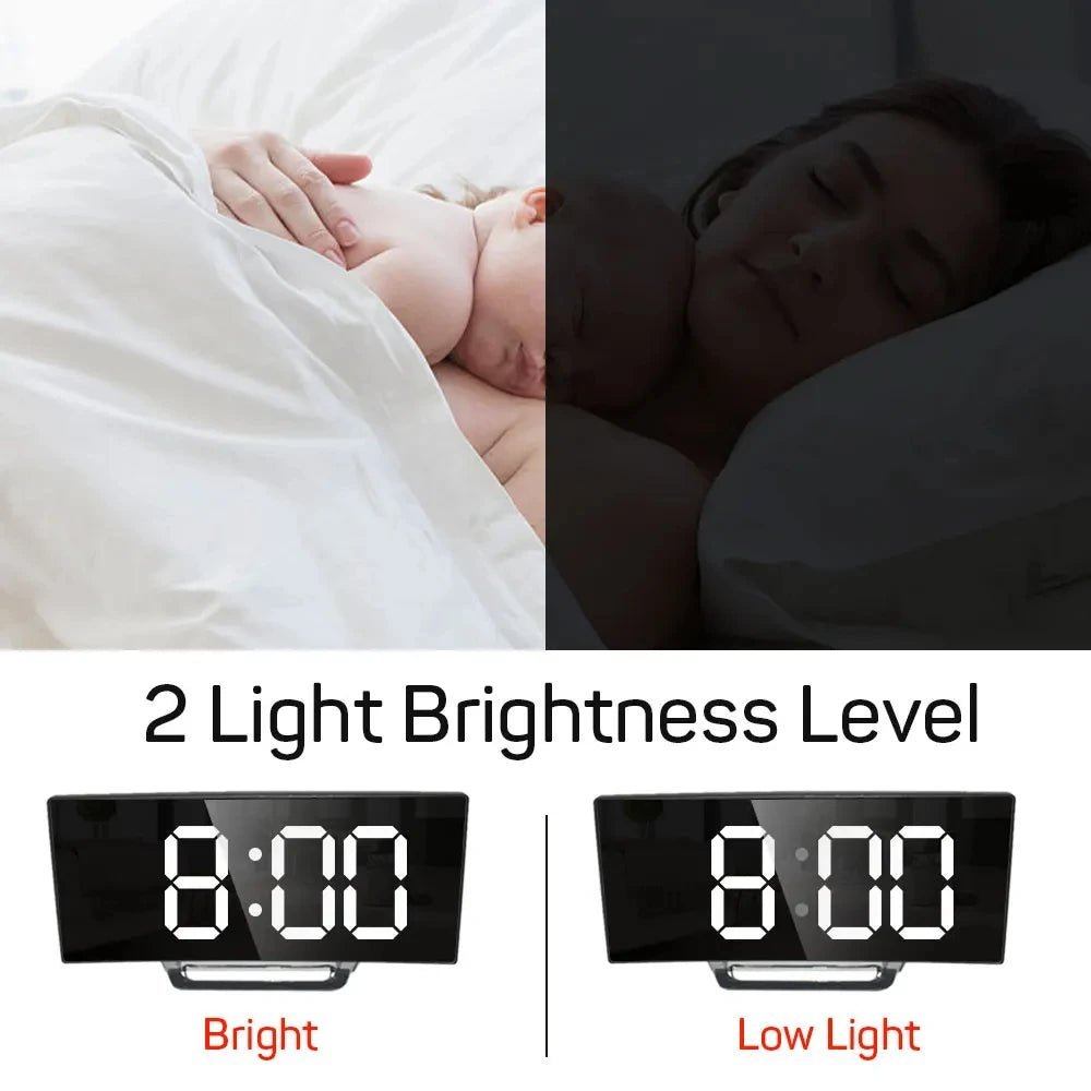 Silent LED Alarm Clock — Large Display Slim Mirror Design 6