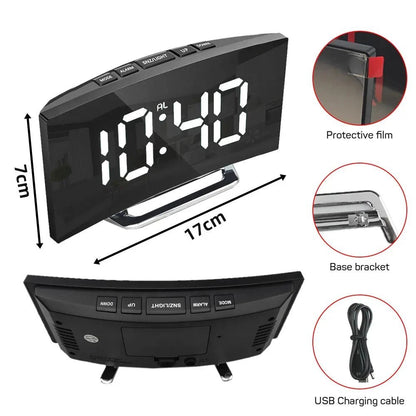 Silent LED Alarm Clock — Large Display Slim Mirror Design 7