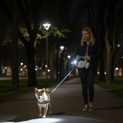 SmartLead Retractable Dog Leash — LED Light & Bag Holder 1