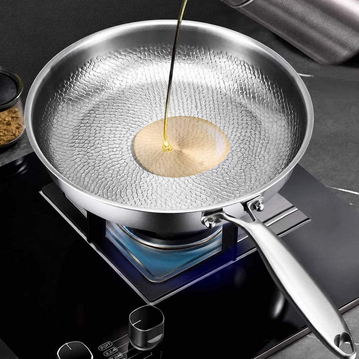 Honeycomb Stainless Steel Frying Pan — No Chemical Coating 2