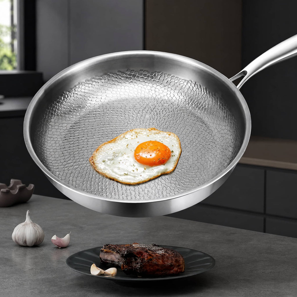 Honeycomb Stainless Steel Frying Pan — No Chemical Coating 3