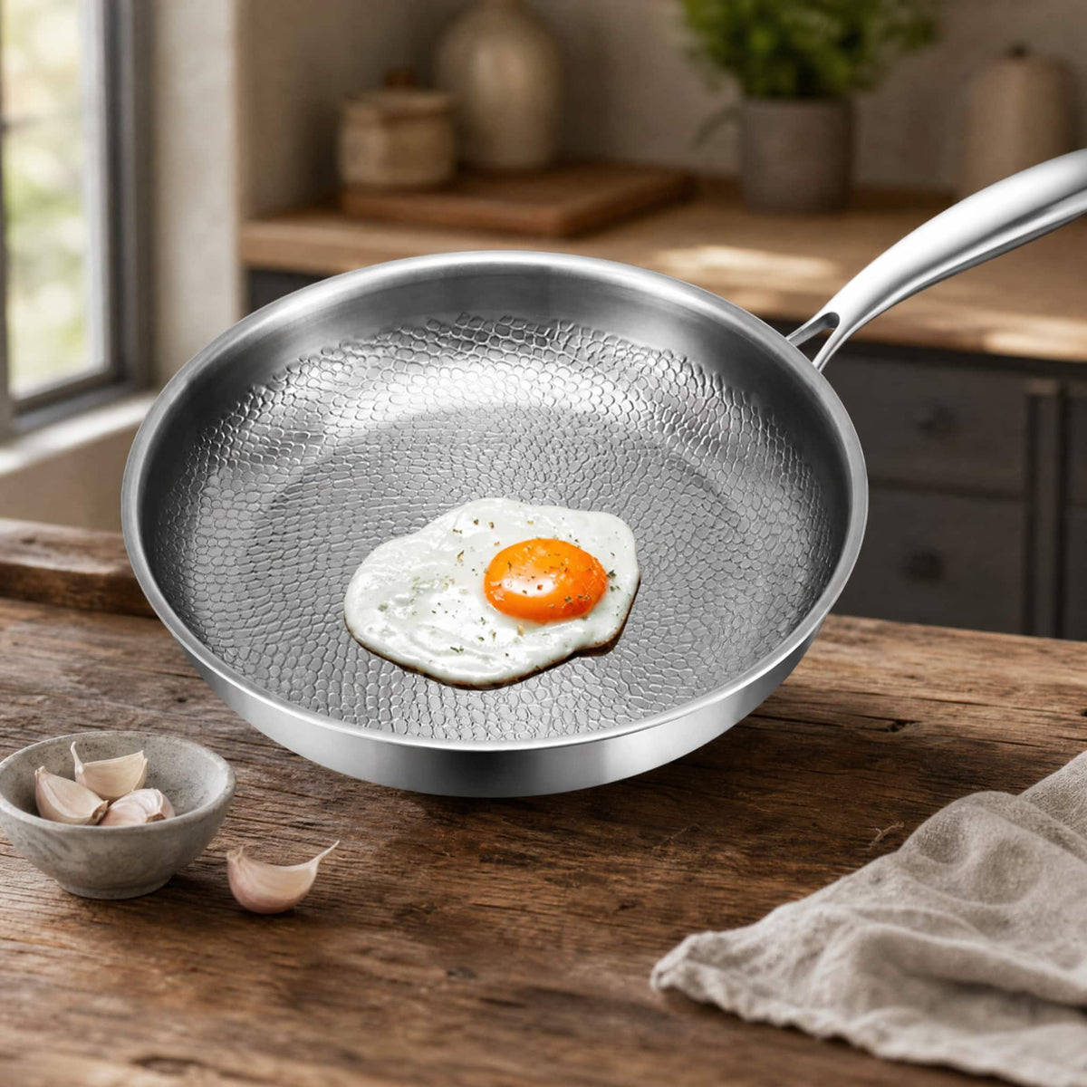 Honeycomb Stainless Steel Frying Pan — No Chemical Coating 6
