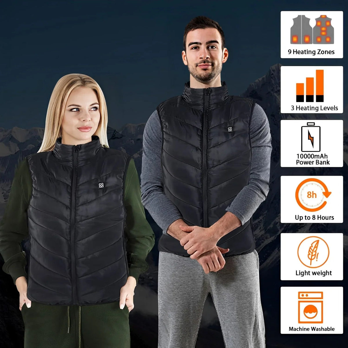 Unisex Heated Vest — 9-Zone Carbon Fiber, Up to 55°C 4