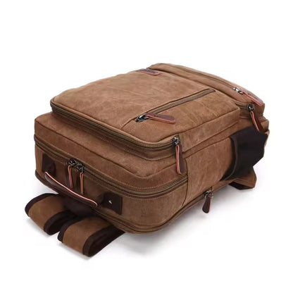 Vintage Canvas Laptop Backpack — Large Capacity Leather Detail 2