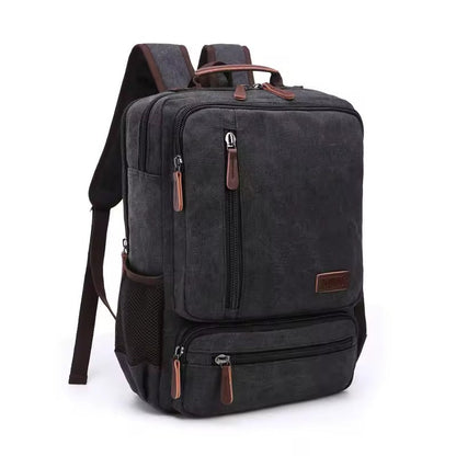 Vintage Canvas Laptop Backpack — Large Capacity Leather Detail 5