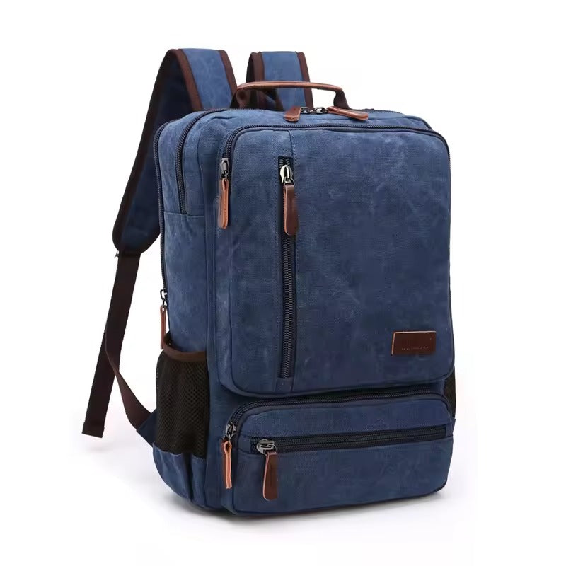 Vintage Canvas Laptop Backpack — Large Capacity Leather Detail 6