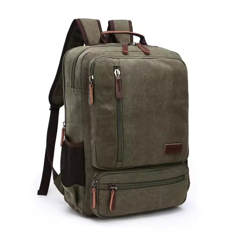 Vintage Canvas Laptop Backpack — Large Capacity Leather Detail 7