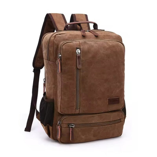 Vintage Canvas Laptop Backpack — Large Capacity Leather Detail 1