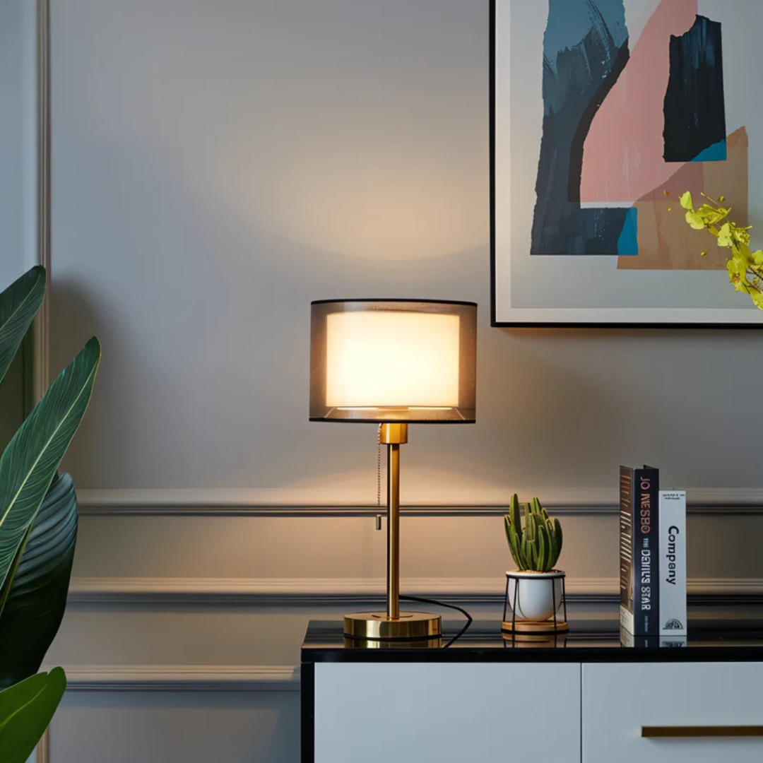 Vintage Table Lamp Double Fabric Shade — Warm LED Ambient Light 5