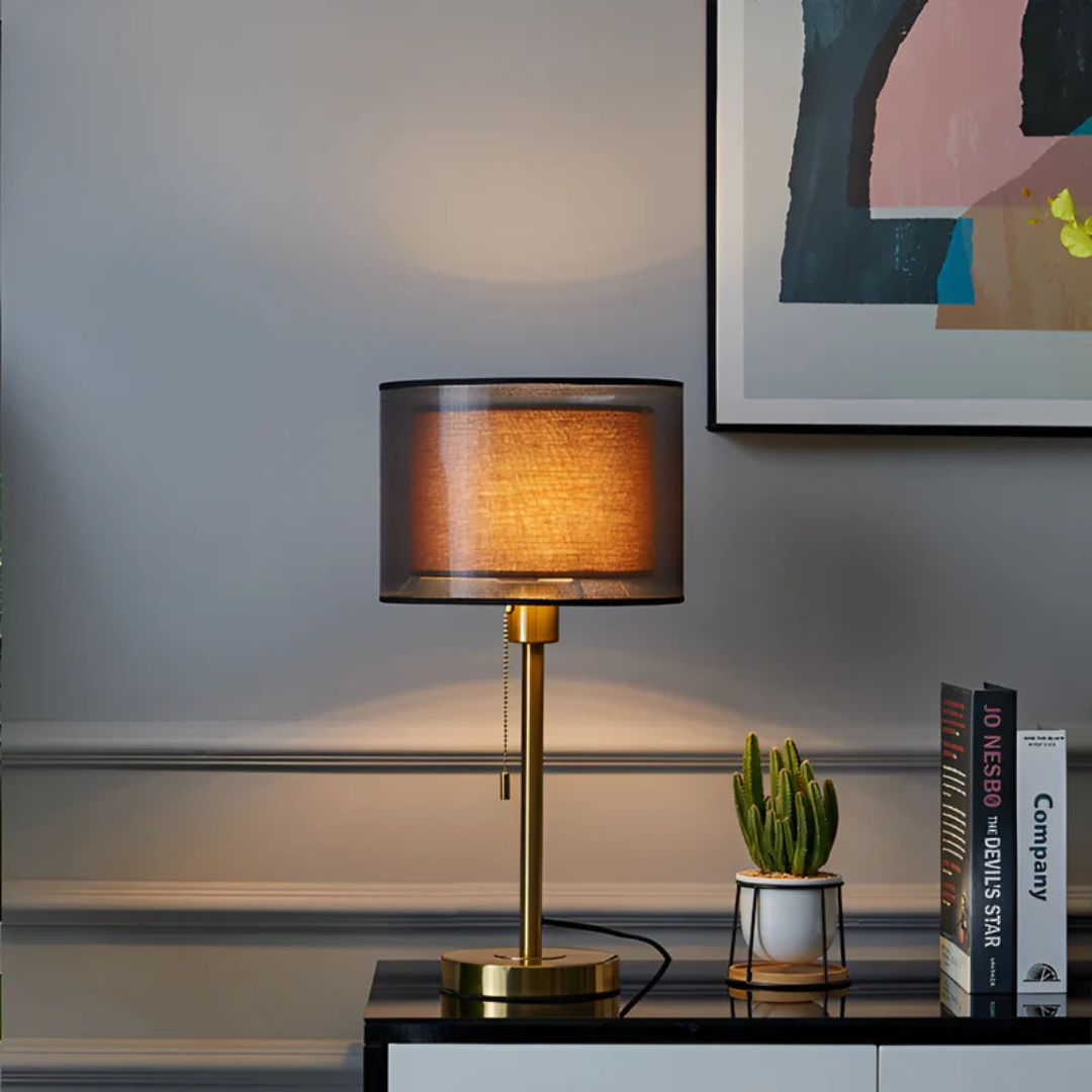 Vintage Table Lamp Double Fabric Shade — Warm LED Ambient Light 6