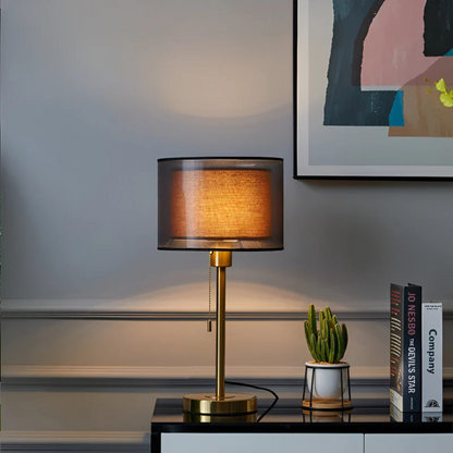 Vintage Table Lamp Double Fabric Shade — Warm LED Ambient Light 6