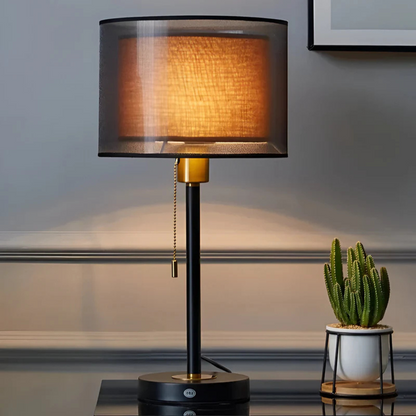 Vintage Table Lamp Double Fabric Shade — Warm LED Ambient Light 1
