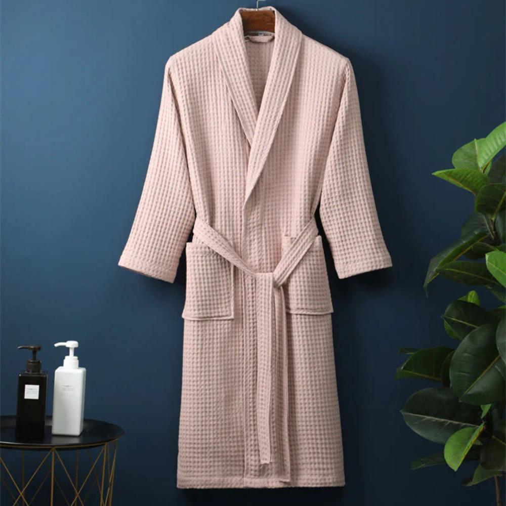Waffle Cotton Bathrobe V-Neck — Lightweight & Breathable 5
