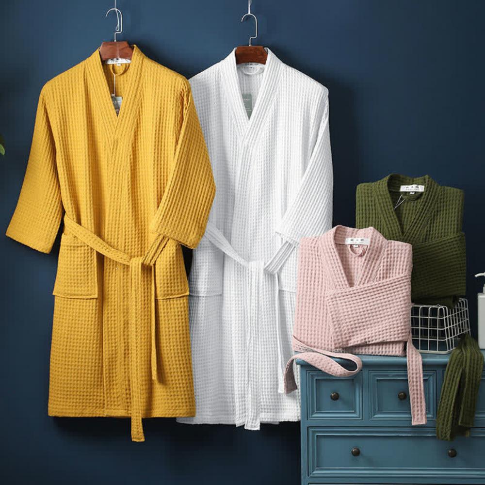 Waffle Cotton Bathrobe V-Neck — Lightweight & Breathable 6
