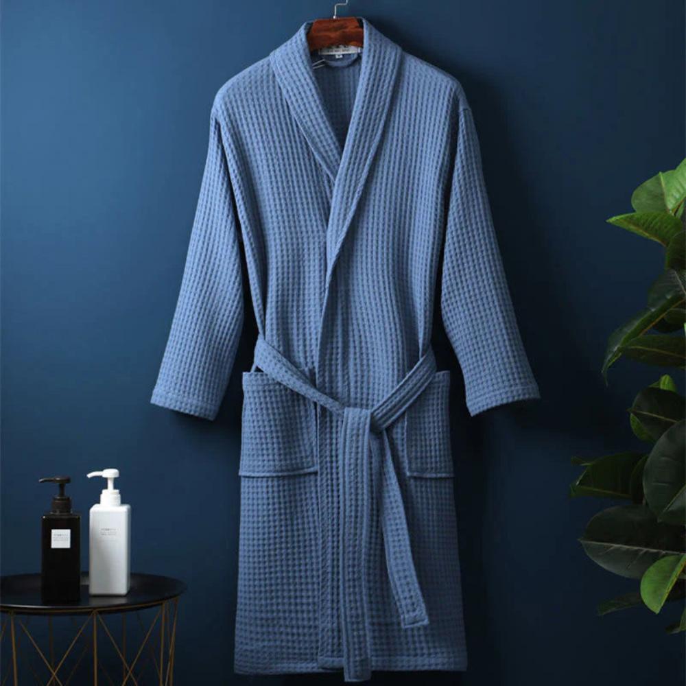 Waffle Cotton Bathrobe V-Neck — Lightweight & Breathable 8