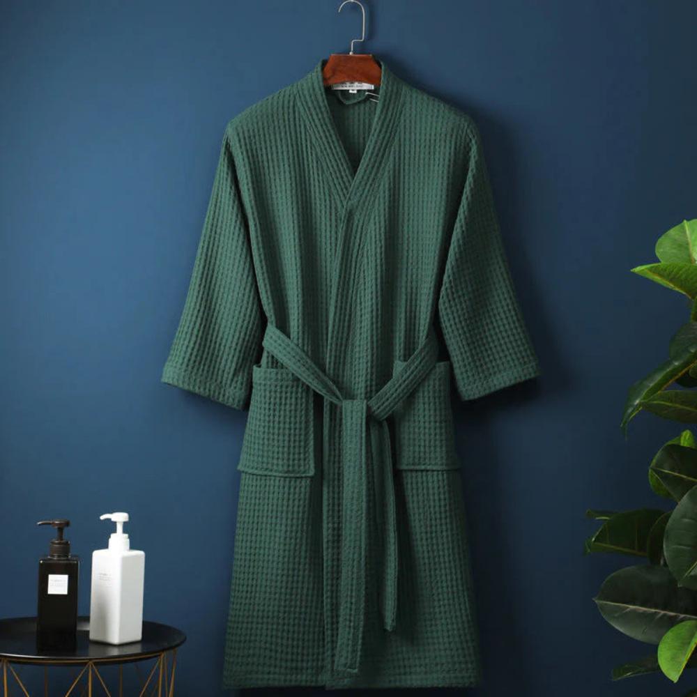 Waffle Cotton Bathrobe V-Neck — Lightweight & Breathable 9