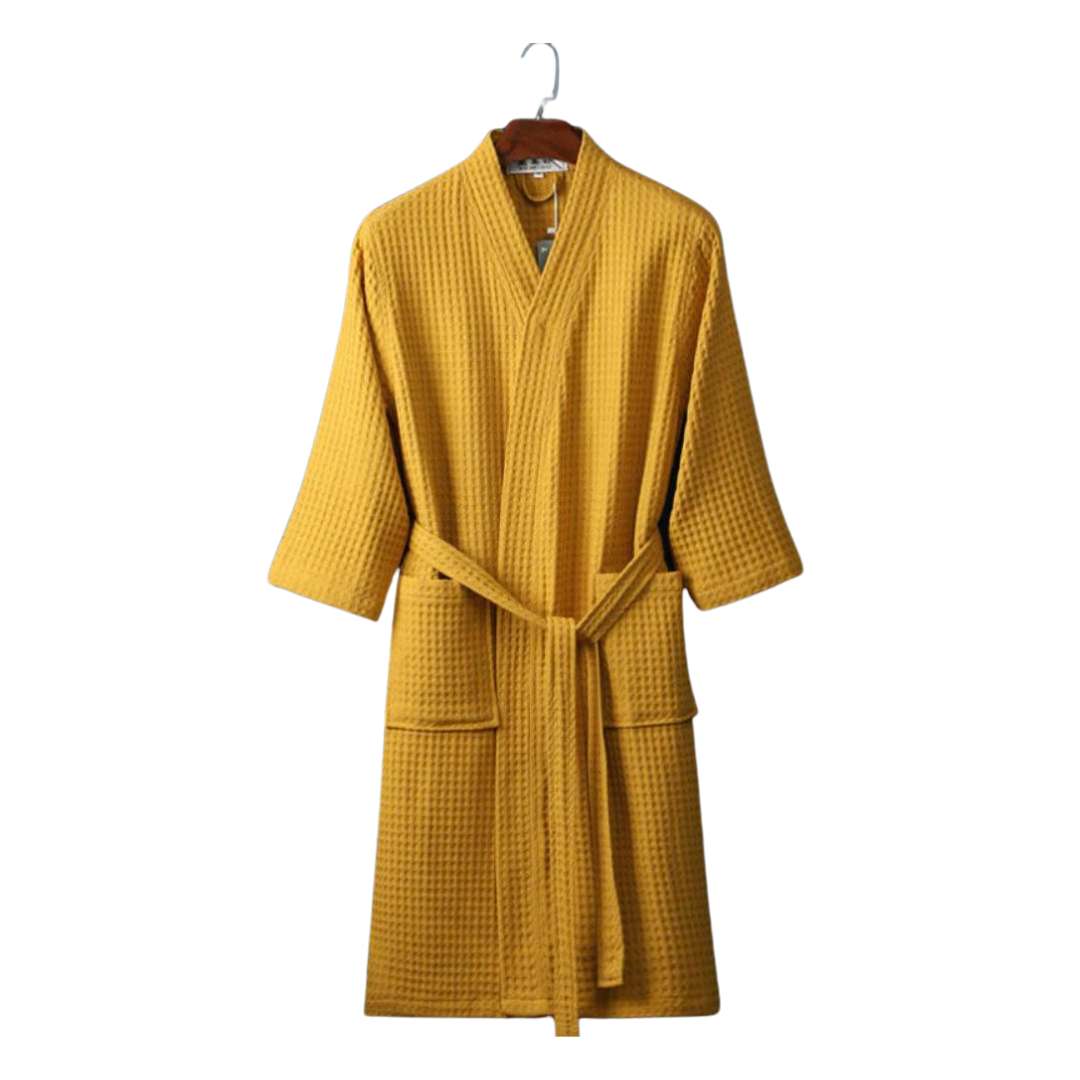 Waffle Cotton Bathrobe V-Neck — Lightweight & Breathable 1