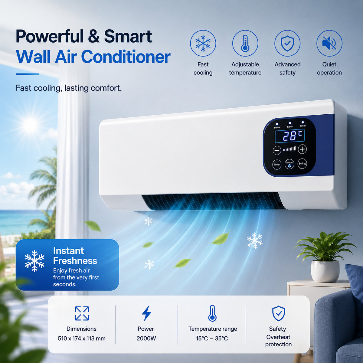 WallBreeze 2000W Dual Function Wall-Mounted Air Conditioner