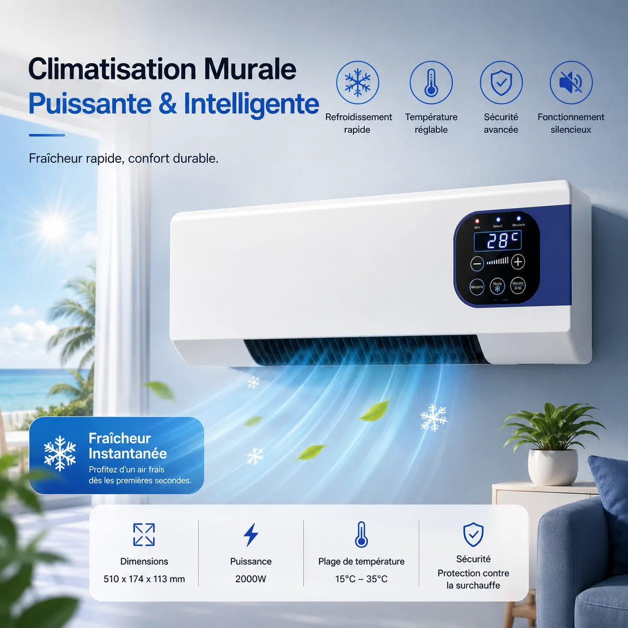 WallBreeze 2000W Wall-Mounted Air Conditioner — Hot & Cold 5