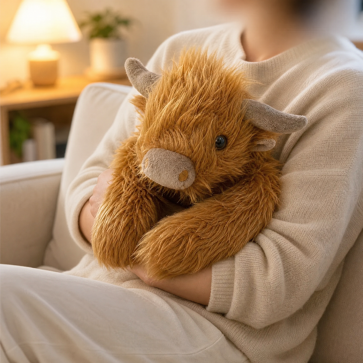 Weighted Plush Highland Cow 65 cm — Long Faux Fur & Horns 2