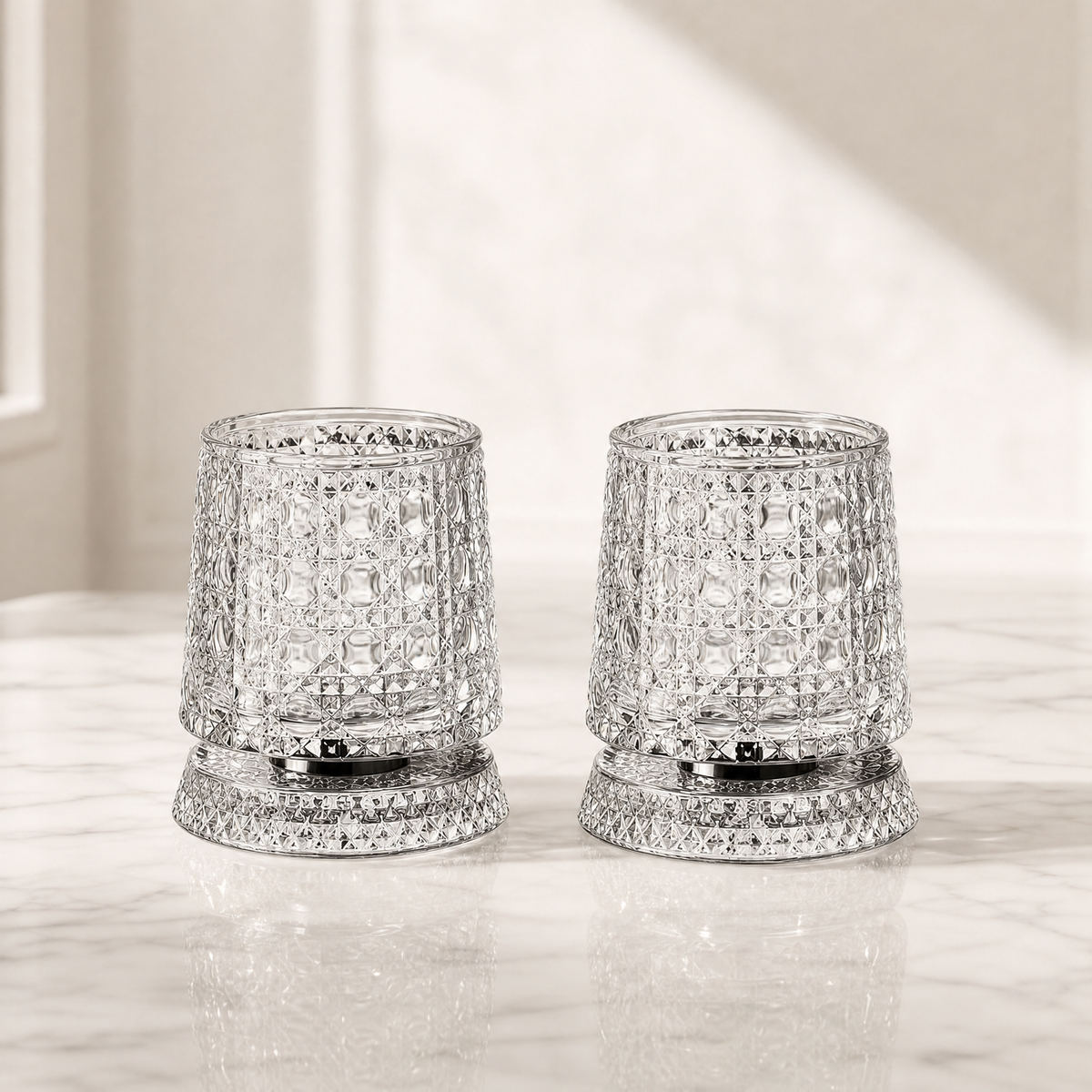 Whiskey Glass Set with 360° Rotating Base — Cut Tumbler 2pc 12