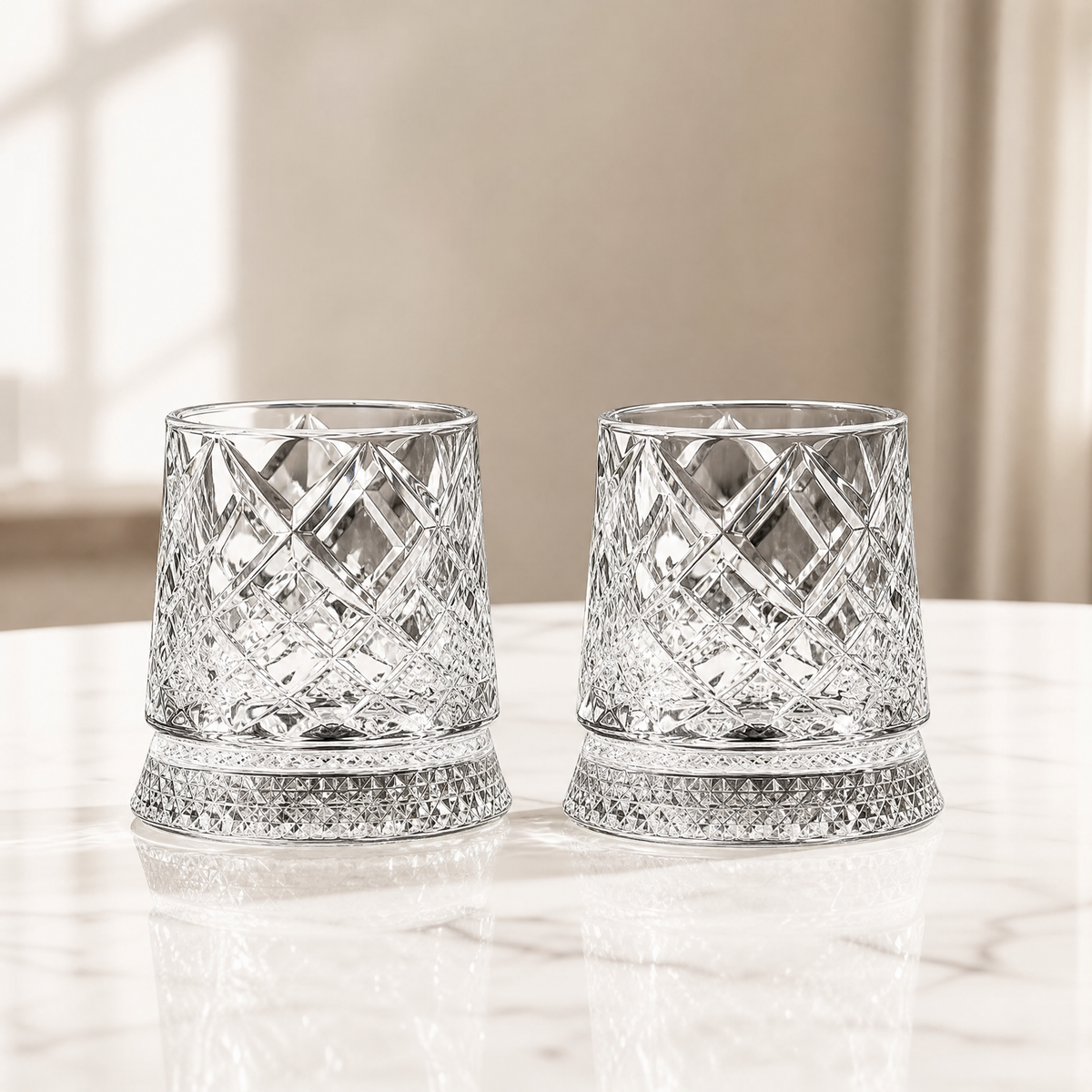 Whiskey Glass Set with 360° Rotating Base — Cut Tumbler 2pc 8