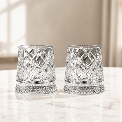 Whiskey Glass Set with 360° Rotating Base — Cut Tumbler 2pc 8