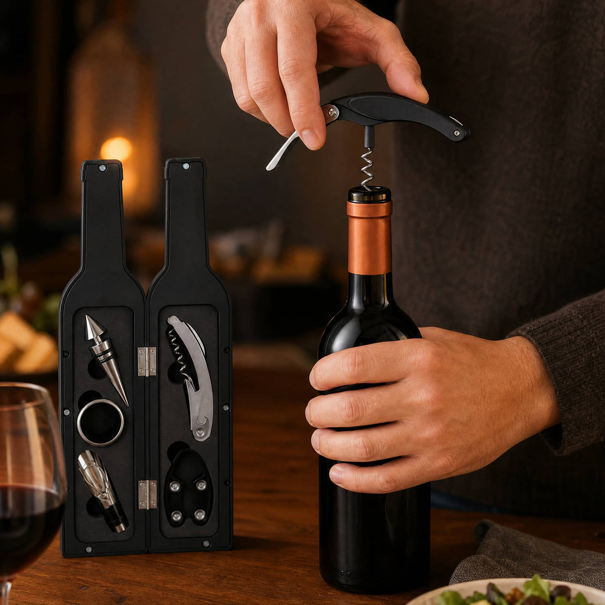 Wine Accessory Gift Set — Bottle-Shaped Case, 3 or 5 Pieces 3