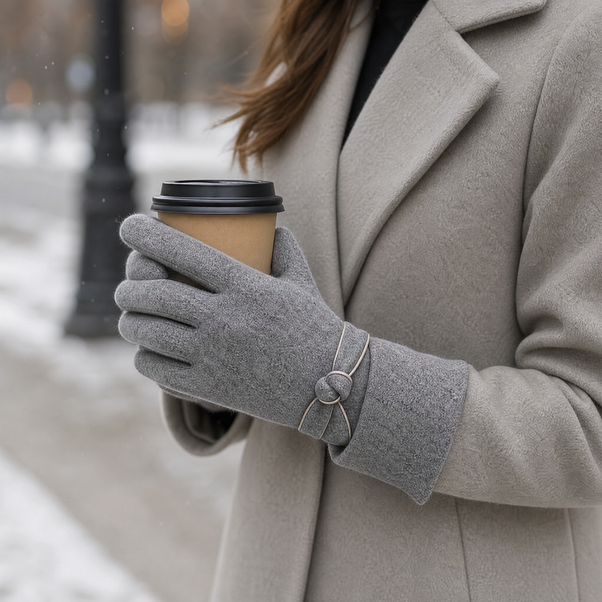 Women's Bow-Detail Winter Gloves — Wool-Look, One Size Fits All 2
