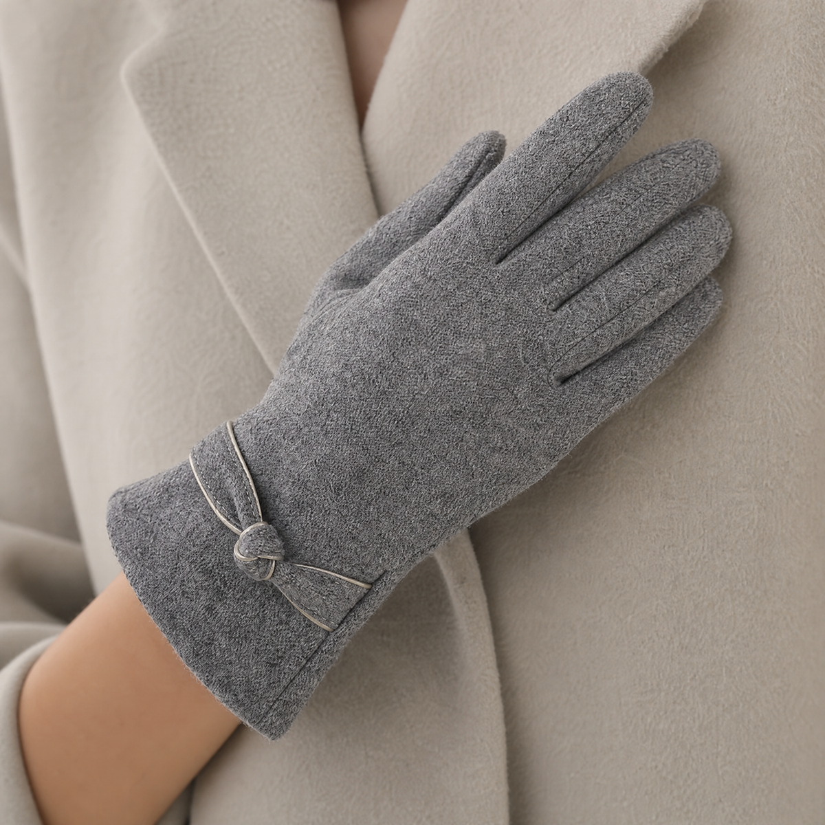 Women's Bow-Detail Winter Gloves — Wool-Look, One Size Fits All 3