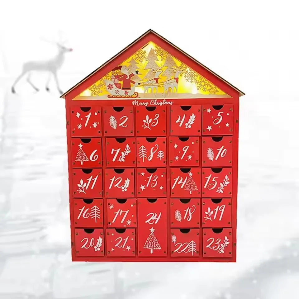 Wooden Advent Calendar 24 Drawers with LED Lights — Refillable 2