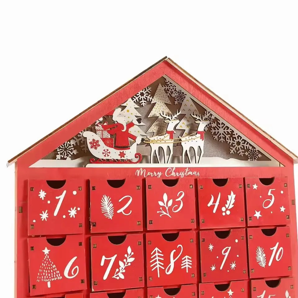 Wooden Advent Calendar 24 Drawers with LED Lights — Refillable 3