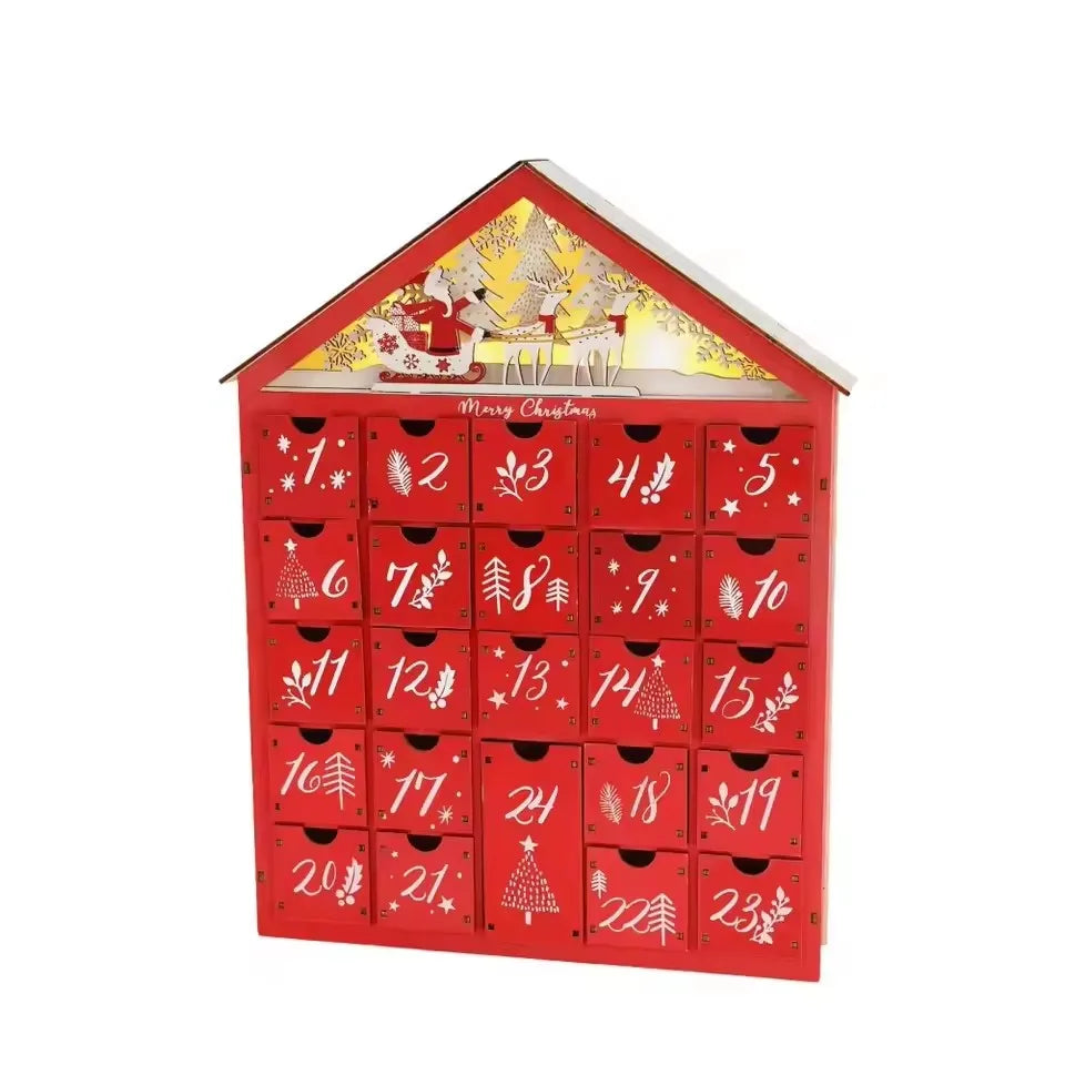 Wooden Advent Calendar 24 Drawers with LED Lights — Refillable 5