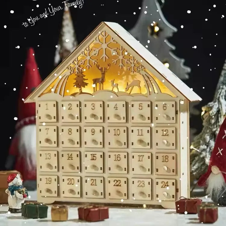 Wooden Advent Calendar 24 Drawers with LED Lights — Refillable 7