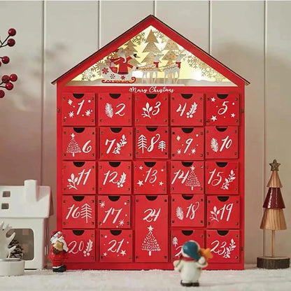 Wooden Advent Calendar 24 Drawers with LED Lights — Refillable 1