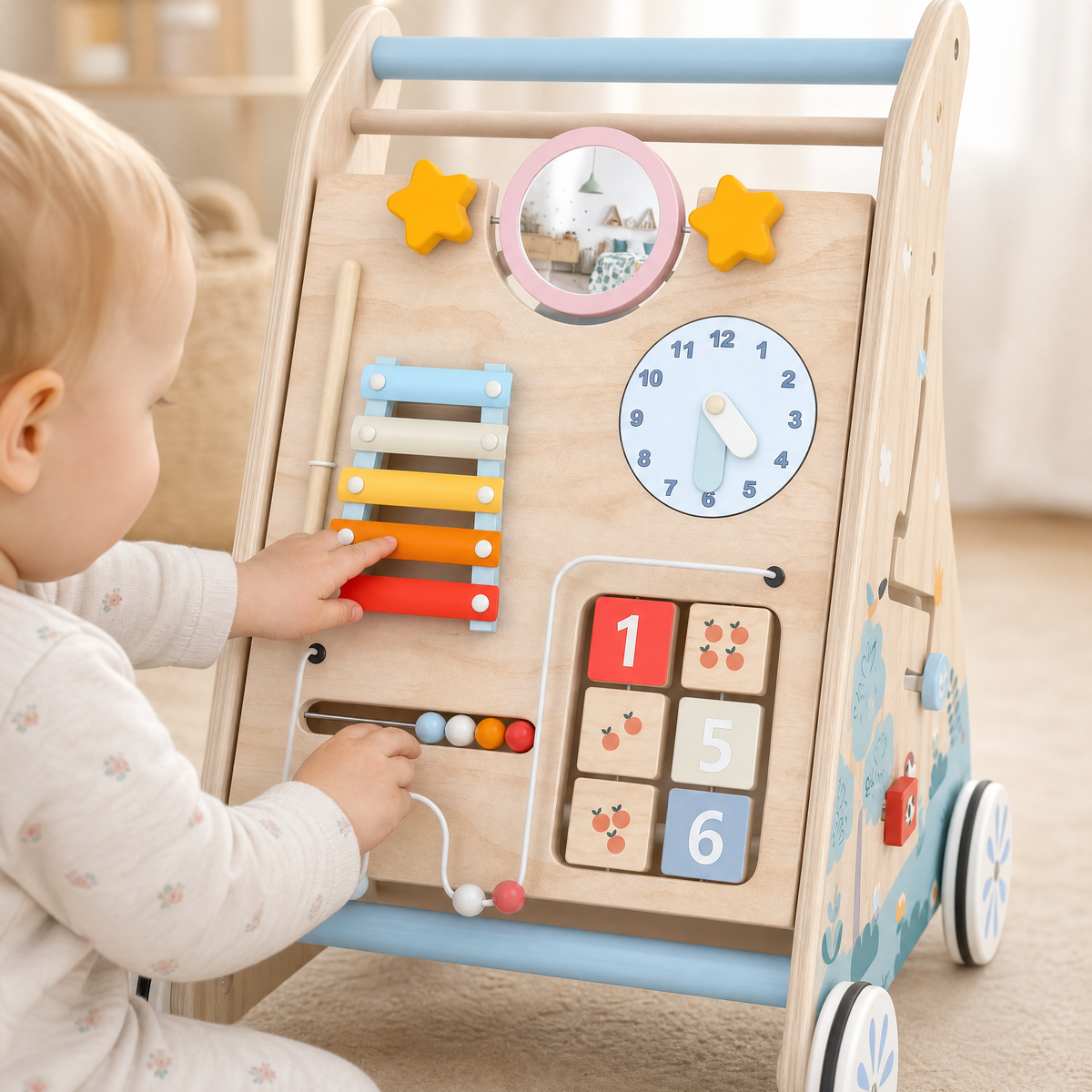 Baby Walker Wooden with Educational Activity Panel 3