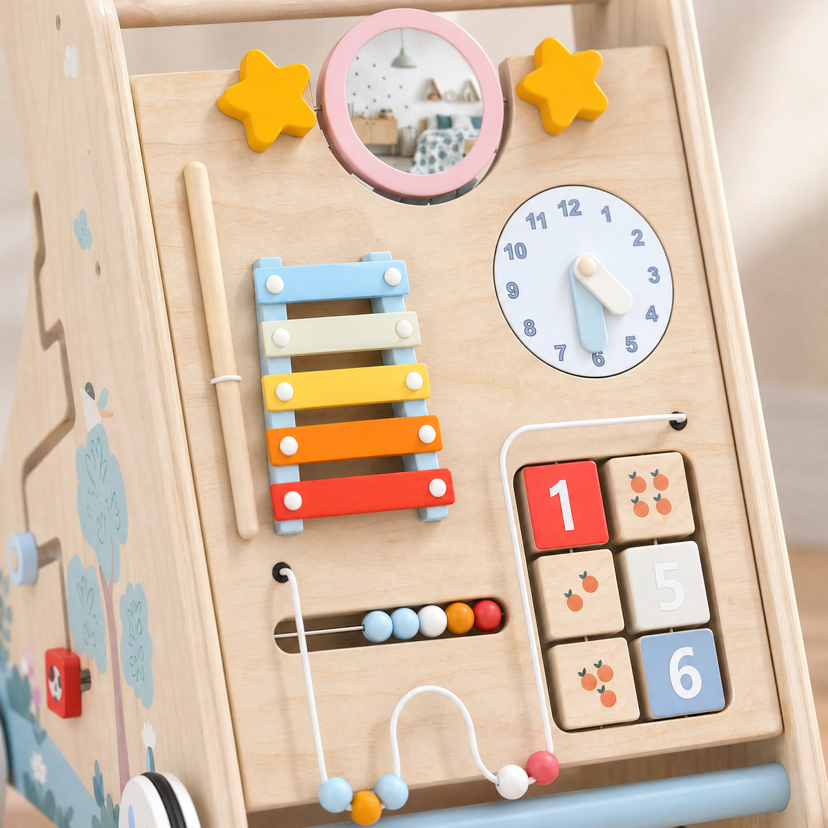 Baby Walker Wooden with Educational Activity Panel 5