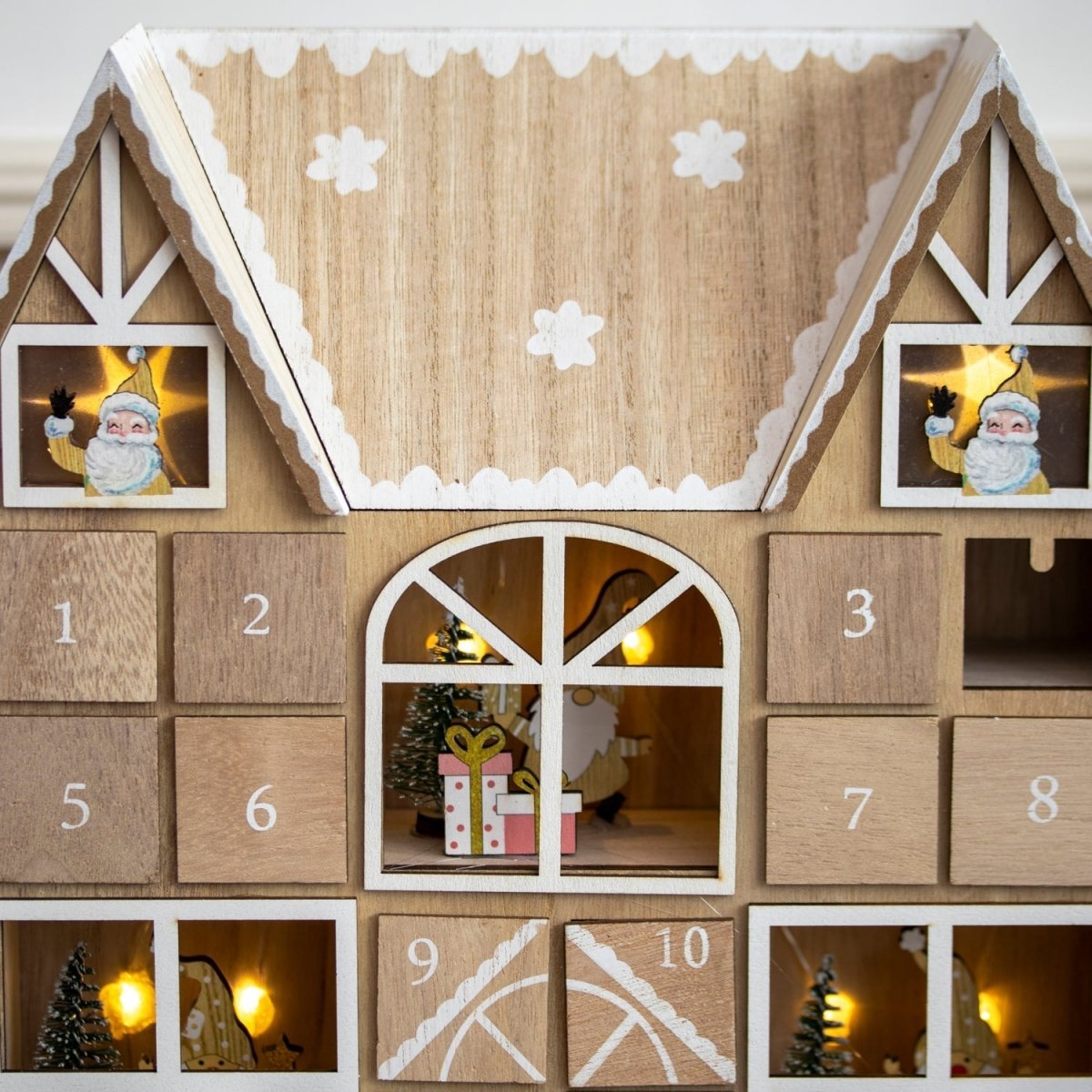 Wooden House Advent Calendar with LED Lights — 24 Doors 3