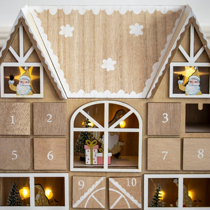 Wooden House Advent Calendar with LED Lights — 24 Doors 3