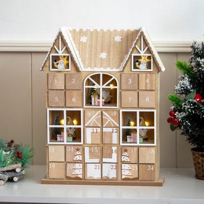 Wooden House Advent Calendar with LED Lights — 24 Doors 7