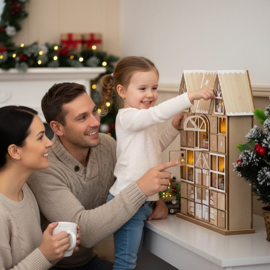 Wooden House Advent Calendar with LED Lights — 24 Doors 9