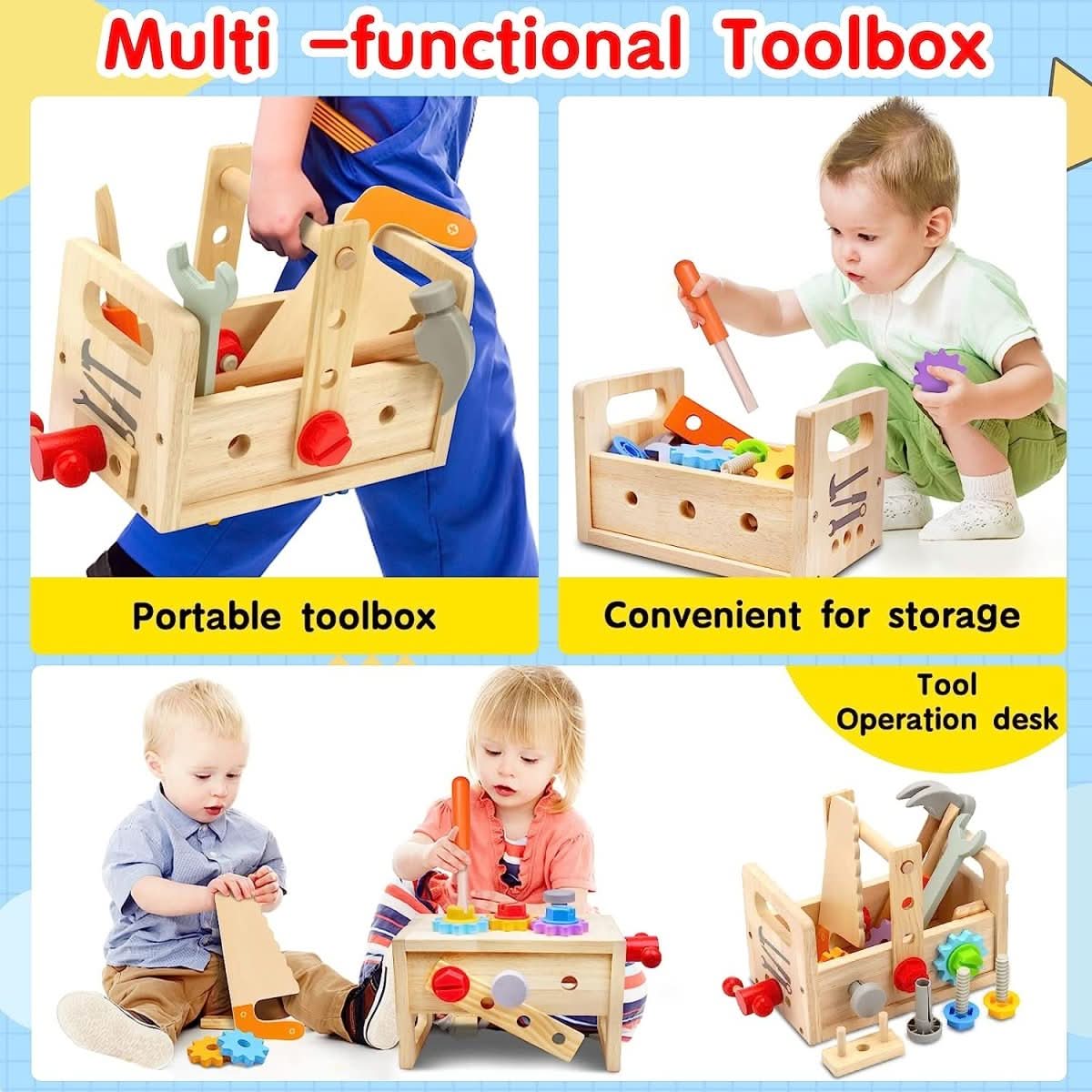 Wooden Toys Toolbox for Kids – 29-Piece Building Set 2