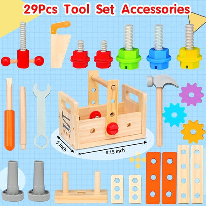 Wooden Toys Toolbox for Kids – 29-Piece Building Set 3