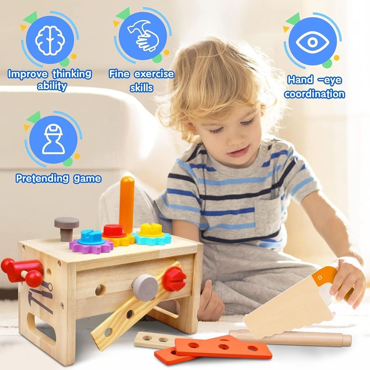 Wooden Toys Toolbox for Kids – 29-Piece Building Set 4