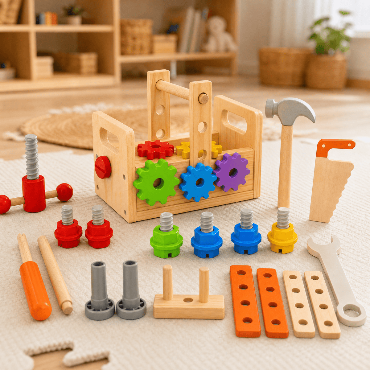 Wooden Toys Toolbox for Kids – 29-Piece Building Set 1