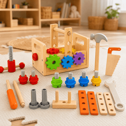 Wooden Toys Toolbox for Kids – 29-Piece Building Set 1