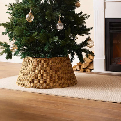 Woven Rattan Christmas Tree Collar — One Size, 5–9 ft 2